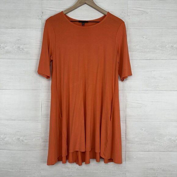 Eileen Fisher Tunic Top S Jersey Stretch Shift Elbow Sleeve Crew Neck Orange - Picture 1 of 14